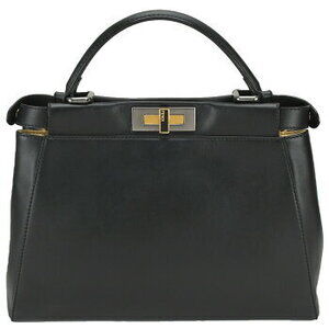 Fendi Leopard Regular Pony Peekaboo Leather Shoulder Black Handbag